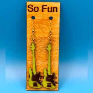 Handcrafted Green Bass Guitar Earrings